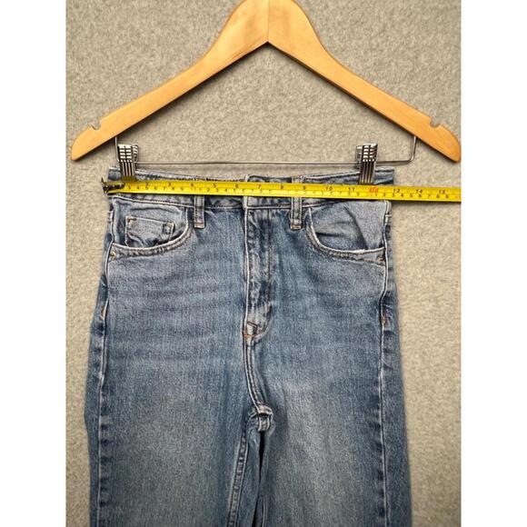 Zara Straight High Rise Jeans Womens 2 Denim Distressed Mid Wash Minimalist - Picture 3 of 12